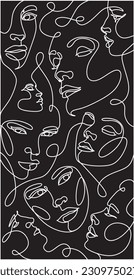 Abstract Seamless Pattern line art, drawing of faces, fashion minimalist concept, vector illustration. Modern fashionable contemporary illustration