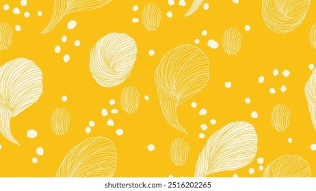 Abstractas patrón sin fisuras, arte de línea y lunares sobre fondo amarillo