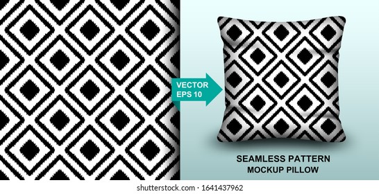 Abstract .seamless pattern line black and white background. design for pillow, print, fashion, clothing, fabric, gift wrap. mockup template pillow seamless pattern. Vector.