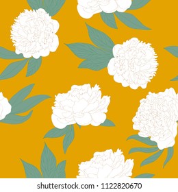 Abstract seamless pattern with line leaves and flowers. Blossom floral vector texture in modern style. Hand drawn peonies in pastel colors. Good for fashion prints. Elegant design, sketch background. 