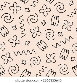 Abstract seamless pattern of linear doodles shapes. Creative background with trendy basic shapes. Vector illustration