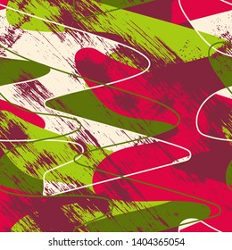 Abstract seamless pattern with linear waves. Colorful grunge style.