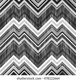 Abstract Seamless Pattern. Lines abstract background in gray tones. Geometric black and white Vector illustration. Zigzag Decorative Ornament with grunge effect for textile, wallpaper, card, etc.