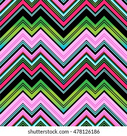 Abstract Seamless Pattern. Lines abstract background in pink and green tones. Geometric colorful Vector illustration. Zigzag Decorative Ornament, Bright colors for textile, wallpaper, etc.