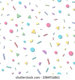 Abstract Seamless Pattern with Lines, Circles and ZigZag. Fashion Memphis Style Geometric Pattern. Vector Illustration.