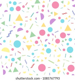 Abstract Seamless Pattern with Lines, Circles and ZigZag. Fashion Memphis Style Geometric Pattern. Vector Illustration.