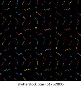 Abstract Seamless Pattern with Lines, Circles and ZigZag. Vector Illustration. Fashion Memphis Style Geometric Pattern.