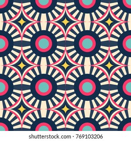 Abstract seamless pattern of lines and circles.