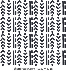 Abstract seamless pattern of lines, dots and arrows. Figure for textiles. Grunge texture.