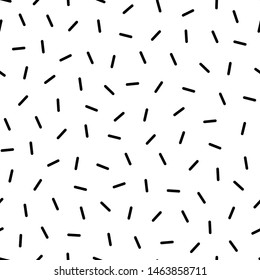 Abstract seamless pattern with lines isolated on white background. Memphis style, small dashes. Vector illustration