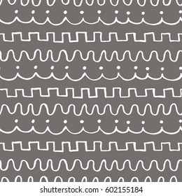 Abstract seamless pattern of lines, waves and dots. Vector illustration. Background for poster or cover. Figure for textiles.