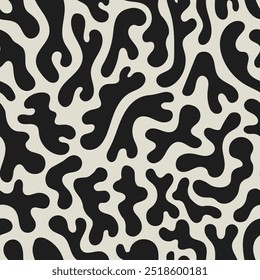 Abstract Seamless Pattern with Liquid Black Shapes. Modern Hand drawn endless Background with Fluid Squiggles. Monochrome duotone minimal creative design. Vector illustration