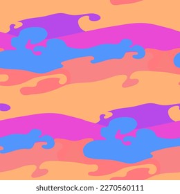 Abstract seamless pattern of a liquid colorful flows. Vector repeated geometric design