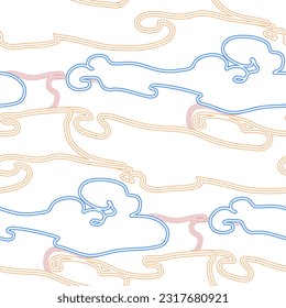 Abstract seamless pattern of a liquid colorful outlined flows. Vector repeated geometric design