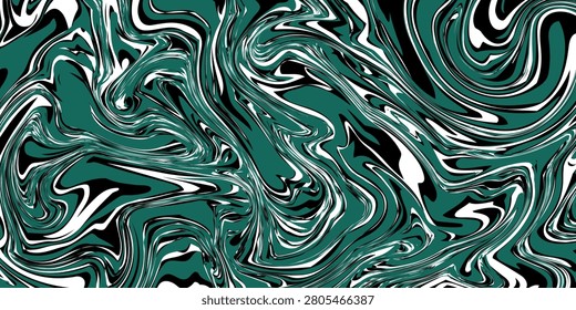 Abstract seamless pattern. Liquid marble wave colorful art background texture.Good for fabric, cover, flyer, brochure, poster, Invitation, floor, wall, wrapping paper. Tidewater Green, black, white