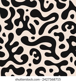 Abstract seamless pattern with  liquid organic shapes. Black wavy bubbles and drops in trendy y2k style. Vector illustration