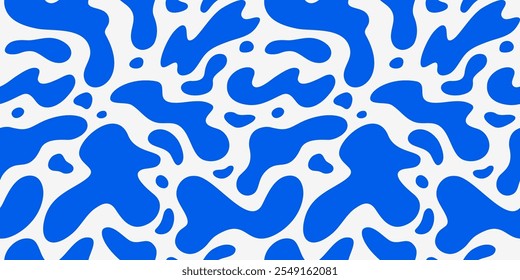 Abstract Seamless Pattern with Liquid Water Splashes. Vector Ripple Texture of Blue Sea, Ocean and River Waves. Background with Organic Shapes in Blue