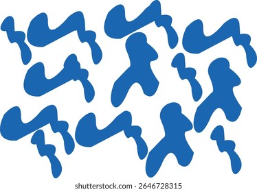 Abstract Seamless Pattern with Liquid Water Splashes. Vector Ripple Texture of Blue Sea, Ocean and River Waves. Background with  Shapes in Blue