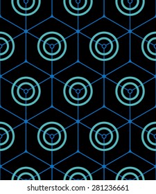 Abstract seamless pattern made from blue hexagons and circles