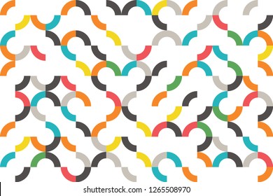 Abstract, seamless pattern made with colorful, circular geometric shapes. Modern vector background for graphic design.