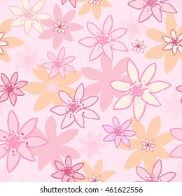 Abstract seamless pattern made out of pink flowers. Vector pink flowers background.