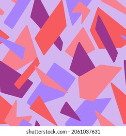 Abstract seamless pattern made of simple colored geometric shapes. Polygon background. Flat minimalist design. Urban conceptual illustration. Good for textile, activewear, notebook, web, wallpaper.