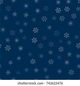 abstract seamless pattern made of snowflakes on blue. Christmas background for design of posters, postcards, invitation for the new year. Vector illustration.