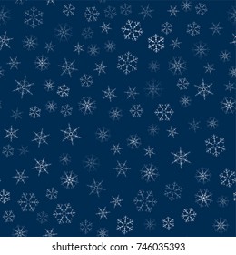 abstract seamless pattern made of snowflakes on blue. Christmas background for design of posters, postcards, invitation for the new year. Vector illustration.