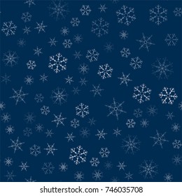 abstract seamless pattern made of snowflakes on blue. Christmas background for design of posters, postcards, invitation for the new year. Vector illustration.