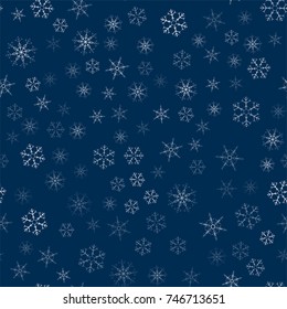 abstract seamless pattern made of snowflakes on blue. Christmas background for design of posters, postcards, invitation for the new year. Vector illustration.