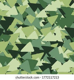 Abstract seamless pattern made of triangles in khaki tones. Decorative backdrop for fabric design, textile print, wrapping, cover. Vector illustration.