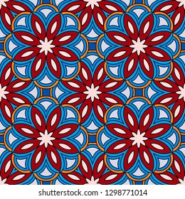 Abstract seamless pattern with mandala flower. Mosaic, tile. Floral background. Vector illustration.   