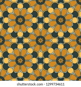 Abstract seamless pattern with mandala flower. Mosaic, tile. Floral background. Vector illustration.    