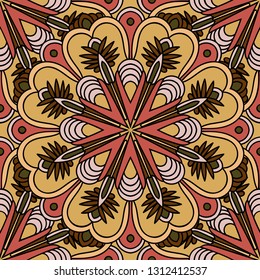 Abstract seamless pattern with mandala flower. Mosaic, tile. Floral background. Vector illustration.   