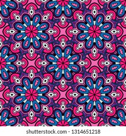 Abstract seamless pattern with mandala flower. Mosaic, tile. Floral background. Vector illustration.   