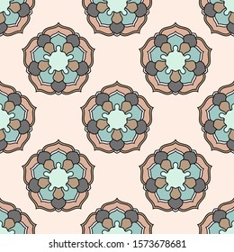 Abstract seamless pattern with mandala flower. Mosaic, tile. Floral background. Vector illustration.    