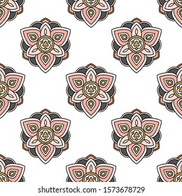 Abstract seamless pattern with mandala flower. Mosaic, tile. Floral background. Vector illustration.    