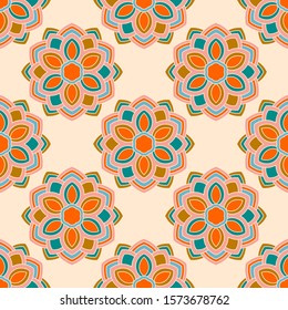 Abstract seamless pattern with mandala flower. Mosaic, tile. Floral background. Vector illustration.    