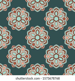 Abstract seamless pattern with mandala flower. Mosaic, tile. Floral background. Vector illustration.    