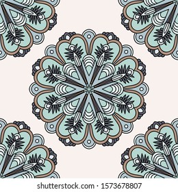Abstract seamless pattern with mandala flower. Mosaic, tile. Floral background. Vector illustration.    