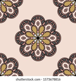 Abstract seamless pattern with mandala flower. Mosaic, tile. Floral background. Vector illustration.    