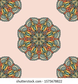 Abstract seamless pattern with mandala flower. Mosaic, tile. Floral background. Vector illustration.    