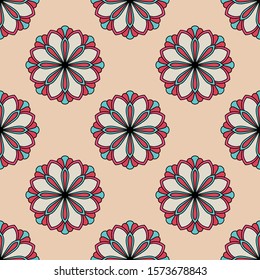 Abstract seamless pattern with mandala flower. Mosaic, tile. Floral background. Vector illustration.    
