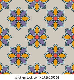 Resumen de un patrón sin fisuras con la flor mandala. Mosaico, azulejos, punto de polka. Fondo floral.