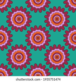 Abstract seamless pattern with mandala flower. Mosaic, tile, polka dot. Floral background.
