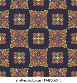 Resumen de un patrón sin fisuras con la flor mandala. Mosaico, azulejos. Fondo floral.