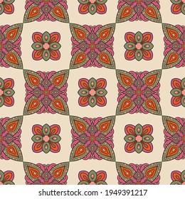 Abstract seamless pattern with mandala flower. Mosaic, tile. Floral background.