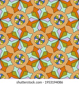 Abstract seamless pattern with mandala flower. Mosaic, tile, polka dot. Floral background.