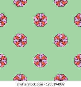 Abstract seamless pattern with mandala flower. Mosaic, tile, polka dot. Floral background.