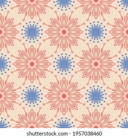 Resumen de un patrón sin fisuras con la flor mandala. Mosaico, azulejos, punto de polka. Fondo floral.